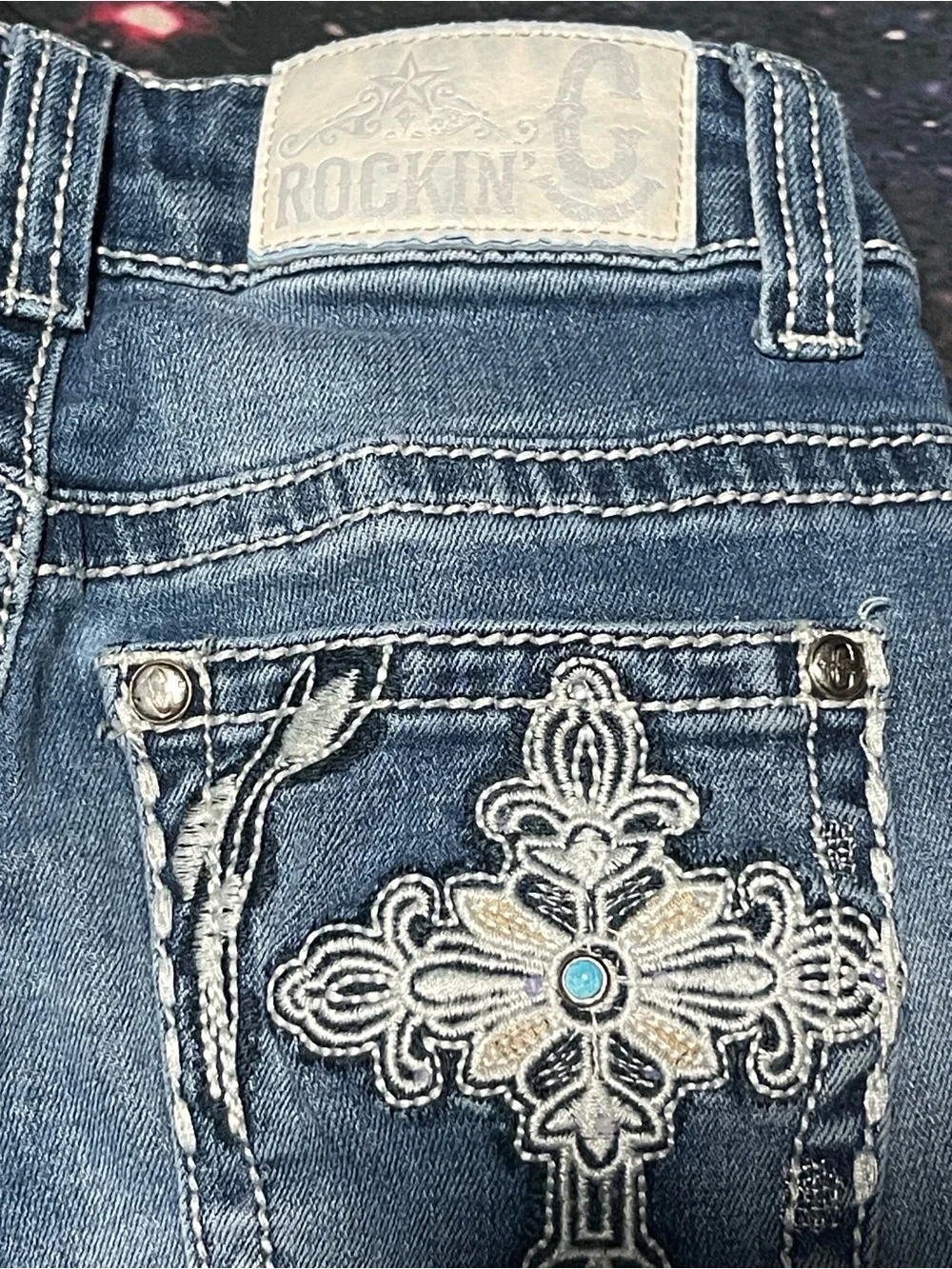 Rockin C Girls Bootcut Western Jeans Size 7 Contrast Stitch Cavender's